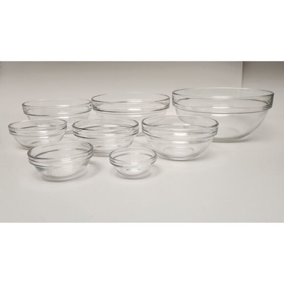 ARC France Vintage 8 PC Mixing Bowl Set Clear Glass Nesting Set - Picture 5 of 6
